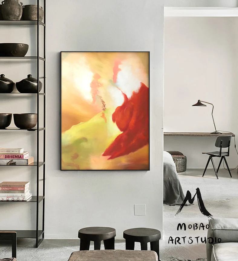 Red Modern Abstract Canvas Artwork 36GWK wall art